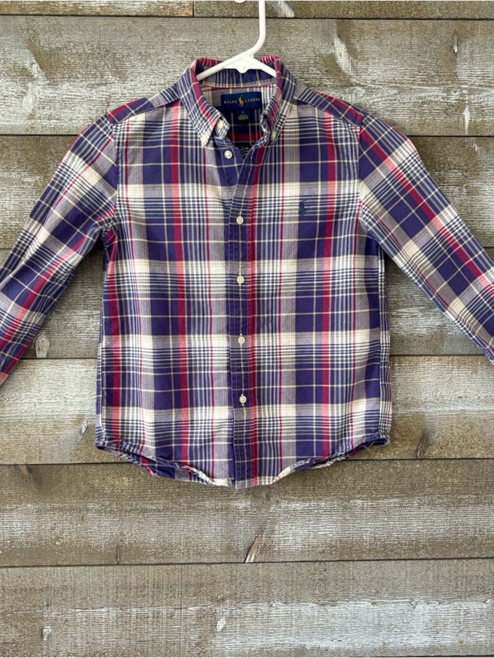 Ralph Lauren Plaid Button-Down Shirt - Blue, Red & White. 100% Cotton